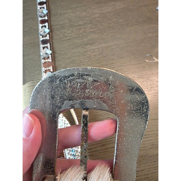 Vtg BB Simon Leather Calf Hair Western Rhinestone Buckle Belt - Very Heavy - main image 8